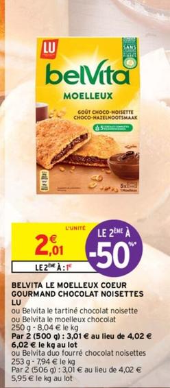 Lu - Belvita Le Moelleux Coeur Gourmand Chocolat Noisettes offre à 2,01€ sur Intermarché