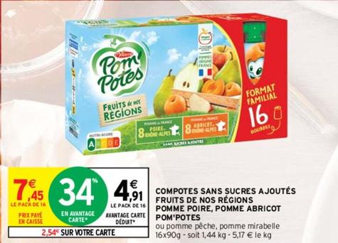 Pom'potes - Compotes Sans Sucres Ajoutés Fruits De Nos Régions Pomme Poire, Pomme Abricot