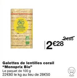 Monoprix Bio - Galettes De Lentilles Corail offre à 2,28€ sur Monoprix