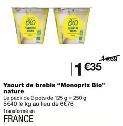 Monoprix Bio - Yaourt De Brebis Nature offre à 1,35€ sur Monoprix