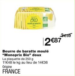 Monoprix Bio - Beurre De Baratte Moulé offre à 2,87€ sur Monoprix