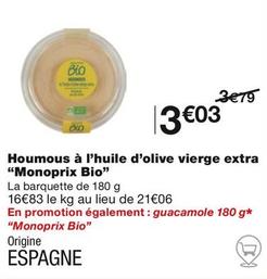 Monoprix Bio - Houmous À L'Huile D'Olive Vierge Extra offre à 3,03€ sur Monoprix