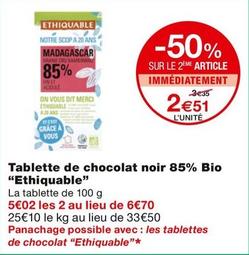 Ethiquable - Ablette De Chocolat Noir 85% Bio  offre à 2,51€ sur Monoprix