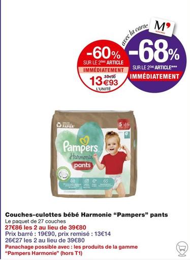 Pampers - Couches Culottes Bébé Harmonie Pants offre à 13,93€ sur Monoprix