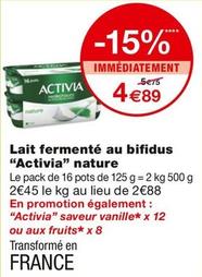 Danone - Lait Fermenté Au Bifidus Activia Nature offre à 4,89€ sur Monoprix