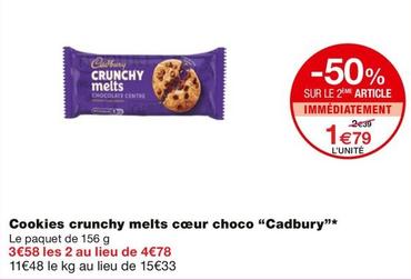 Cadbury - Cookies Crunchy Melts Coeur Choco  offre à 1,79€ sur Monoprix