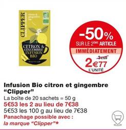 Clipper - Infusion Bio Citron Et Gingembre offre à 2,77€ sur Monoprix