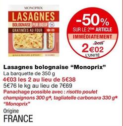 Monoprix - Lasagnes Bolognaise offre à 2,02€ sur Monoprix