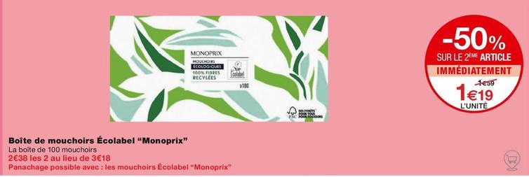 Monoprix - Boîte De Mouchoirs Écolabel offre à 1,19€ sur Monoprix