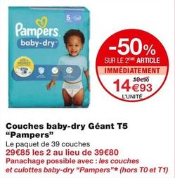 Pampers - Couches Baby-dry Géant T5 offre à 14,93€ sur Monoprix