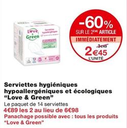 Love & Green - Serviettes Hygiéniques Hypoallergéniques Et Écologiques offre à 2,45€ sur Monop'