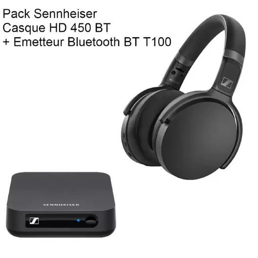 Pack Casque Sennheiser HD 450BT + Emetteur BT T100 offre à 259€ sur Audika