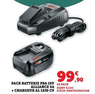 Bosch - Pack Batterie Pba 18v Alliance 4a + Chargeur Al 1830 Cv offre à 99,9€ sur Hyper U