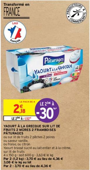 Paturages - Yaourt A La Grecque Sur Lit De Fruits 2 Mures 2 Framboises  offre à 2,18€ sur Intermarché Contact
