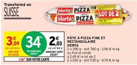 Herta - Pâte À Pizza Fine Et Rectangulaire  offre à 3,09€ sur Intermarché Contact