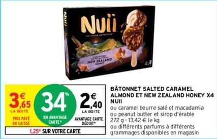 Nuii - Batonnet Salted Caramel Almond Et New Zealand Honey X4 offre à 2,4€ sur Intermarché Contact