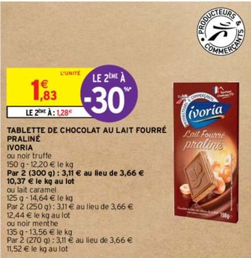 Ivoria - Tablette De Chocolat Au Lait Fourré Praliné offre à 1,83€ sur Intermarché Contact