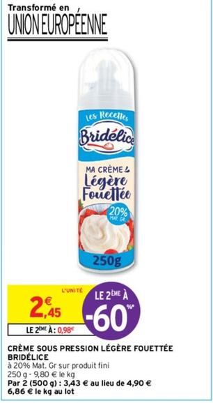 Bridélice - Crème Sous Pression Legere Fouettee offre à 2,45€ sur Intermarché Contact