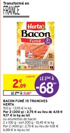 Herta - Bacon Fumé 15 Tranches offre à 2,09€ sur Intermarché Express