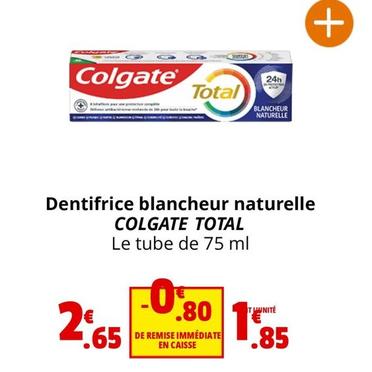 Colgate - Dentifrice Blancheur Naturelle Total offre à 1,85€ sur Coccinelle Express