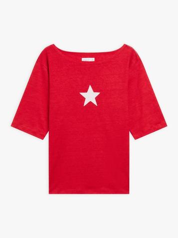 t-shirt new bow en jersey de lin sérigraphié "étoile" rouge garance