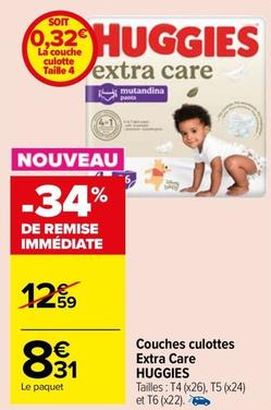 Huggies - Couches Culottes Extra Care offre à 8,31€ sur Carrefour Drive