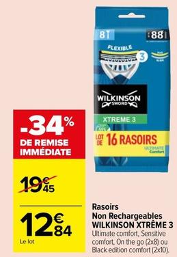 Wilkinson - Rasoirs Non Rechargeables Xtrême 3 offre à 12,84€ sur Carrefour Drive