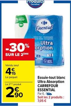 Essential Carrefour - Essuie-Tout Blanc Ultra Absortion  offre à 4,15€ sur Carrefour Drive