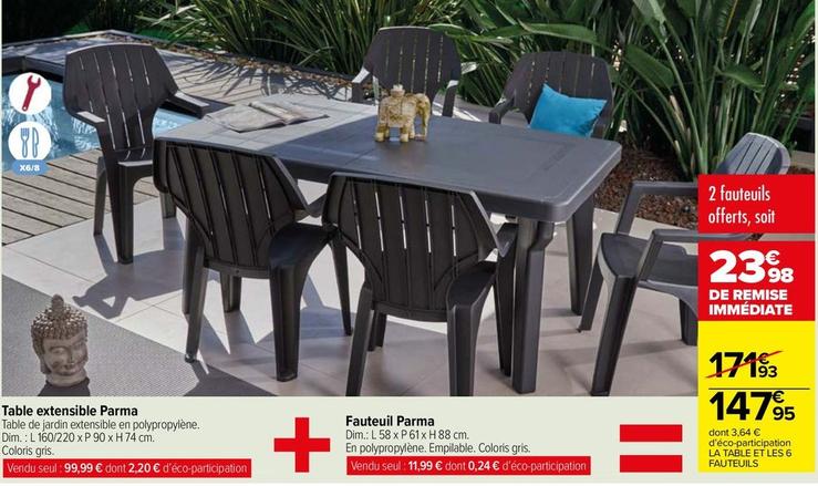 Parma - Table Extensible + Fauteuil offre à 147,95€ sur Carrefour Drive