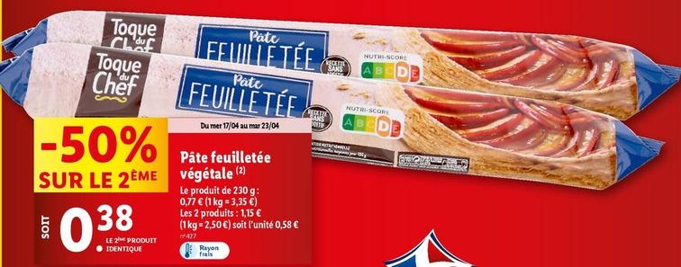 Toque Du Chef - Pâte Feuilletée Végétale offre à 0,58€ sur Lidl