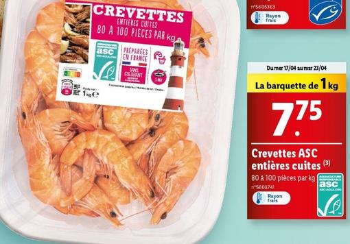 Crevettes - Crevettes Asc Entieres Cuites 