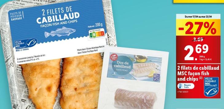 Cabillaud - Filets De Cabillaud Msc Facon Fish And Chips  offre à 2,69€ sur Lidl