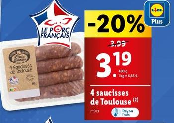 L'Étal Du Boucher - 4 Saucisses De Toulouse offre à 3,19€ sur Lidl