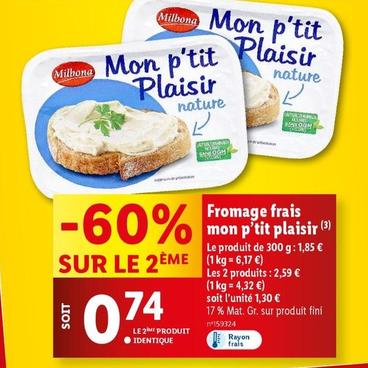 Milbona - Fromage Frais Mon P'tit Plaisir offre à 1,85€ sur Lidl