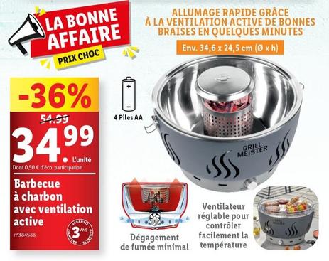 Grill Meister - Barbecue A Charbon Avec Ventilation Active  offre à 34,99€ sur Lidl