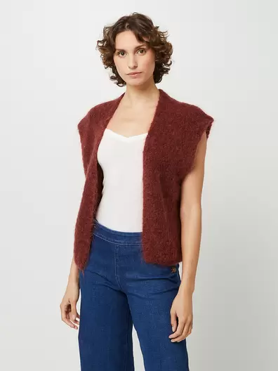 Gilet Boléro Sans Manches Avec Laine Et Mohair - Rose foncé offre à 34€ sur Devianne