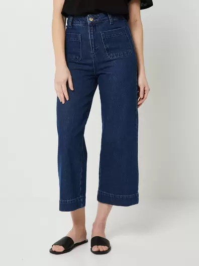 Jean Large En Denim Brut Longueur 7/8 - Bleu offre à 42€ sur Devianne