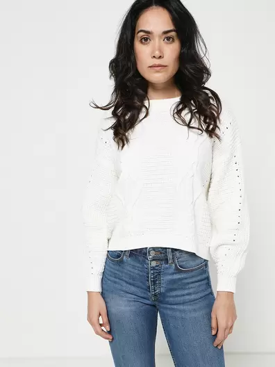 Pull Loose Torsadé En Coton Mélangé - Ecru offre à 23€ sur Devianne