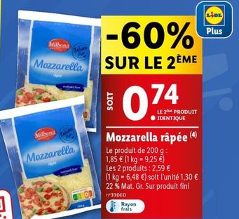 Milbona - Mozzarella Râpée offre à 0,74€ sur Lidl