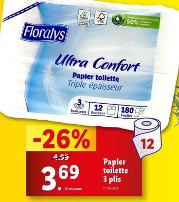 Floralys - Papier Toilette 3 Plis offre à 3,69€ sur Lidl