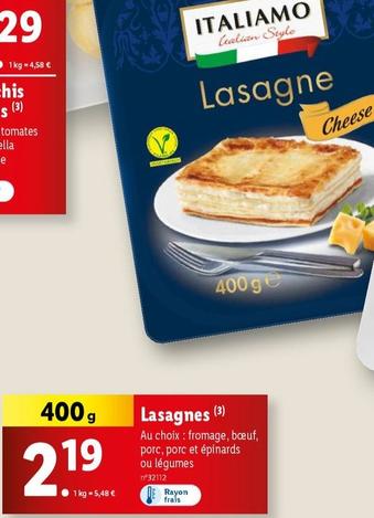 Italiamo - Lasagnes offre à 2,19€ sur Lidl