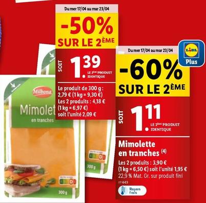 Milbona - Mimolette En Tranches offre à 2,79€ sur Lidl