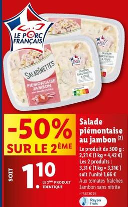 Saladinettes - Salade Piémontaise Au Jambon offre à 2,21€ sur Lidl