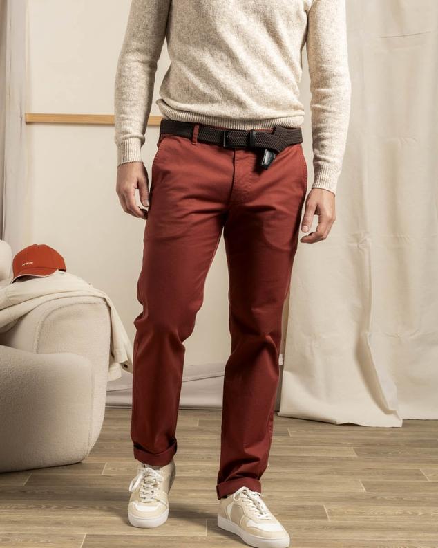 Pantalon chino Lucas uni taille élastique en coton