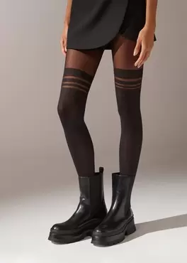 Collant Effet Chaussettes Hautes Motif Côtelé offre à 10,95€ sur Calzedonia