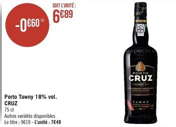 Porto Cruz - Porto Tawny 18% Vol. offre à 6,89€ sur Géant Casino
