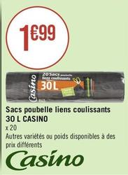 Casino - Sacs Poubelle Liens Coulissants 30 L offre à 1,99€ sur Géant Casino