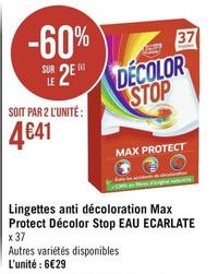 Eau Écarlate - Lingettes Anti- Décoloration Max Protect DecolorStop  offre à 6,29€ sur Géant Casino