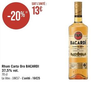 Bacardi - Rhum Carta Oro 37,5% Vol. offre à 16,25€ sur Géant Casino