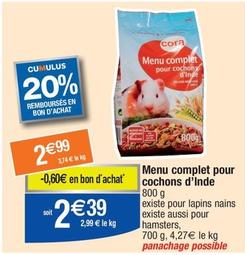 Cora - Menu Complet Pour Cochons D'inde offre à 2,39€ sur Migros France